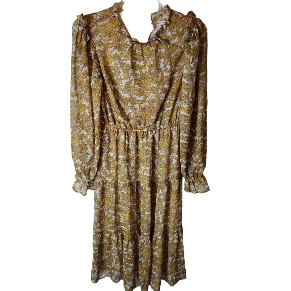 Moon River Gold Metallic Thread Long Sleeve Dress, Medium